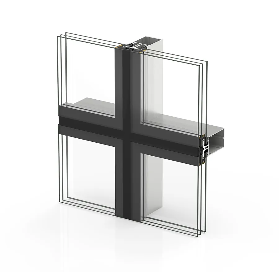 Secțiune tehnică sticlă lipită pe casetă perete cortină structural